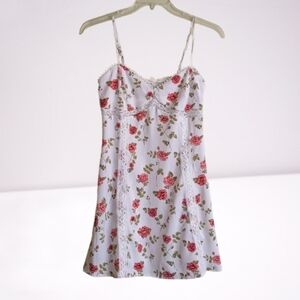 LA Hearts Sweetheart White Pink Floral Y2K Dress Empire Waist Lace Detail